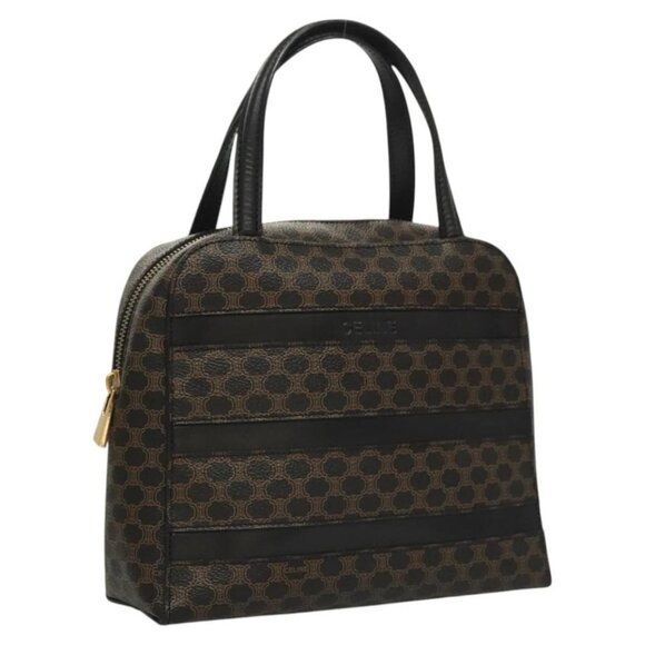 CELINE Macadam Canvas Hand Bag PVC Leather Black Gold Auth 119720 - Picture 1 of 16